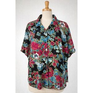 Vintage Fritzi Plus Floral Rayon Shirt USA Bold 90s Grunge Cottage